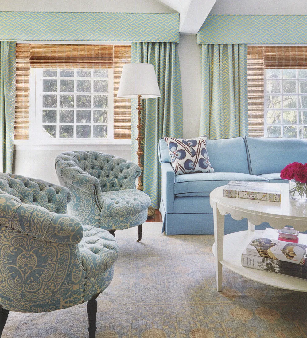 China Seas Fabric: Aga Reverse - Custom Pistachio on Tinted 100% Linen