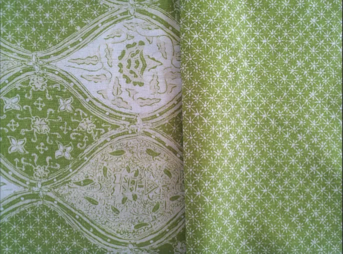 China Seas Fabric: Balinese Star - Custom New Green on Cream Linen