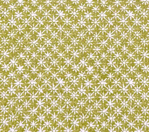 China Seas Fabric: Balinese Star - Custom New Green on Cream Linen