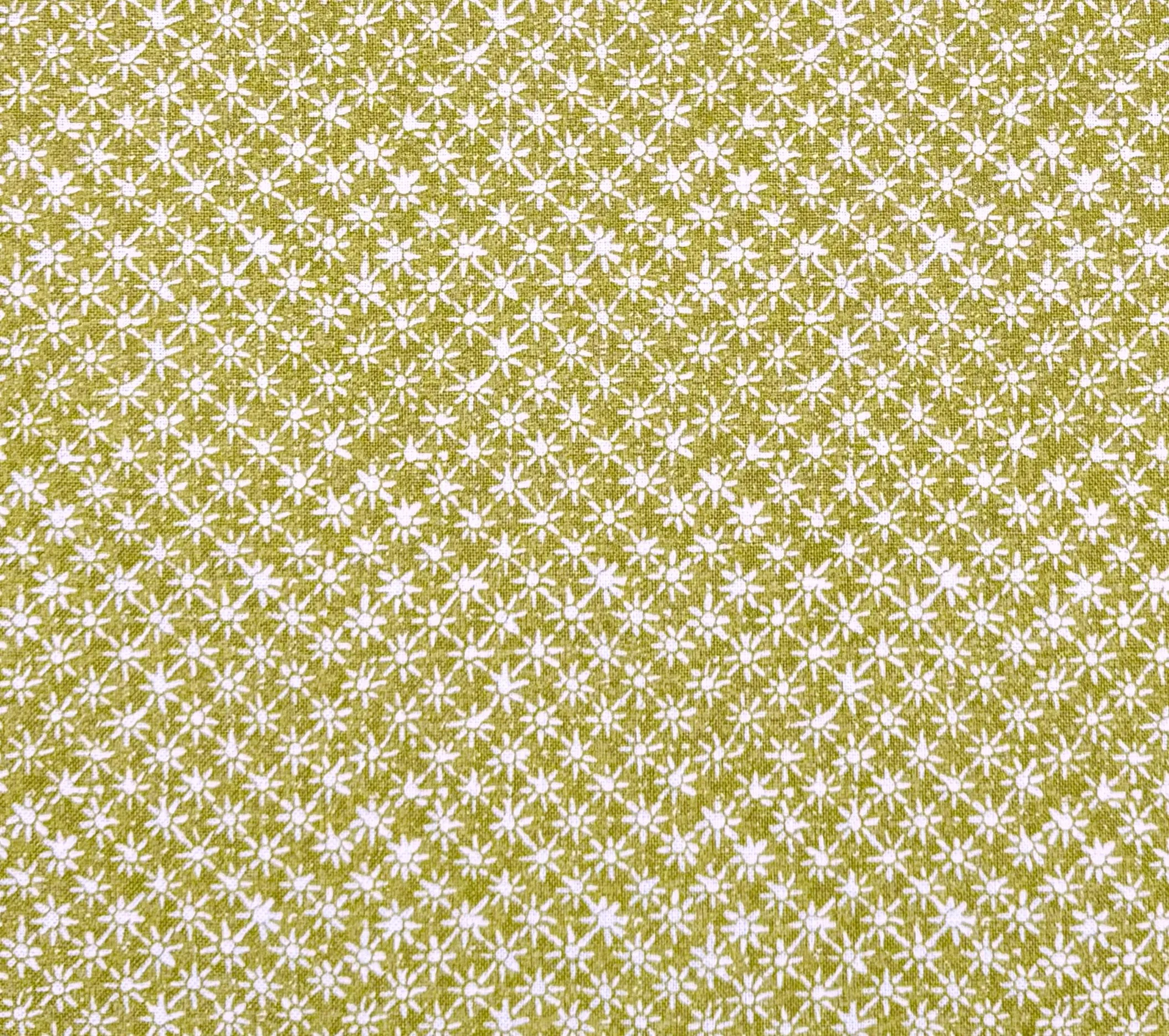 China Seas Fabric: Balinese Star - Custom New Green on Cream Linen