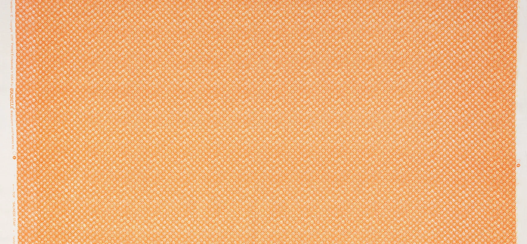 China Seas Fabric: Balinese Star - Custom Orange / Cream on White 100% Linen
