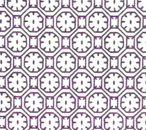 China Seas Fabric: Ceylon Batik - Custom Ground / Color Purple on White Belgian Linen/Cotton