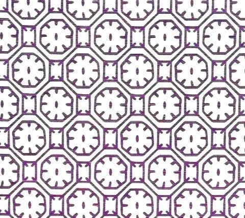 China Seas Fabric: Ceylon Batik - Custom Ground / Color Purple on White Belgian Linen/Cotton