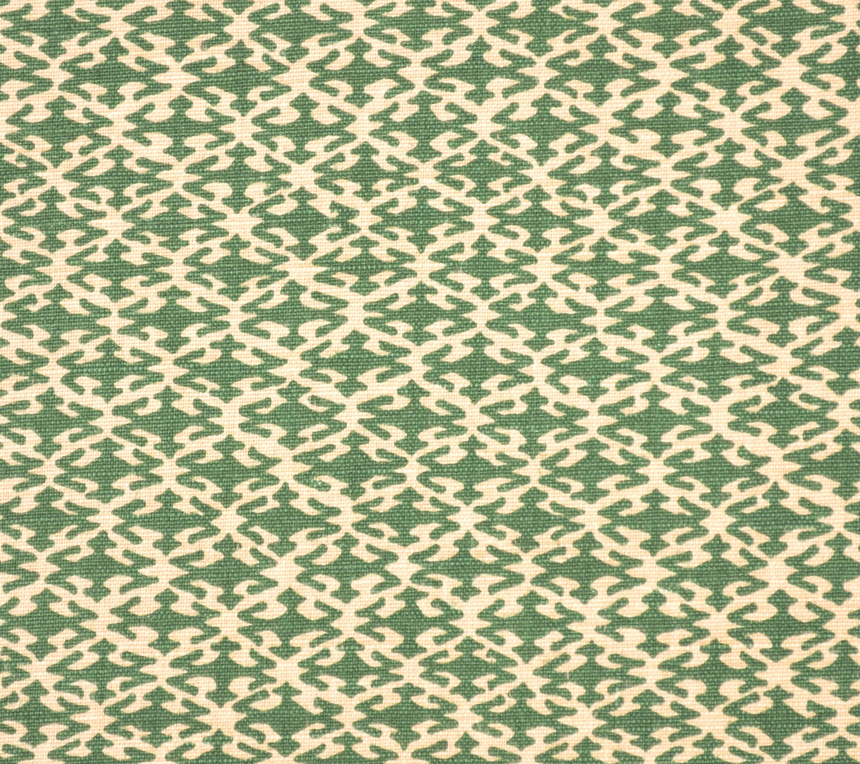 China Seas Fabric: Izmir - Custom Forest Green on Beige Belgian Linen / Cotton