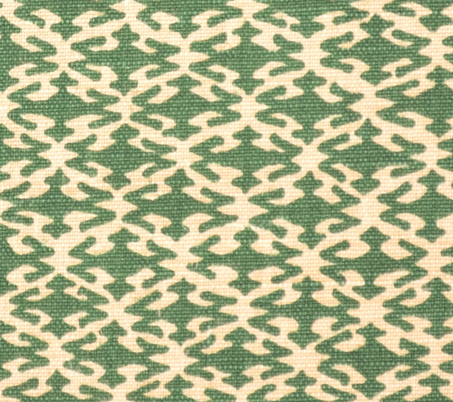 China Seas Fabric: Izmir - Custom Forest Green on Beige Belgian Linen / Cotton