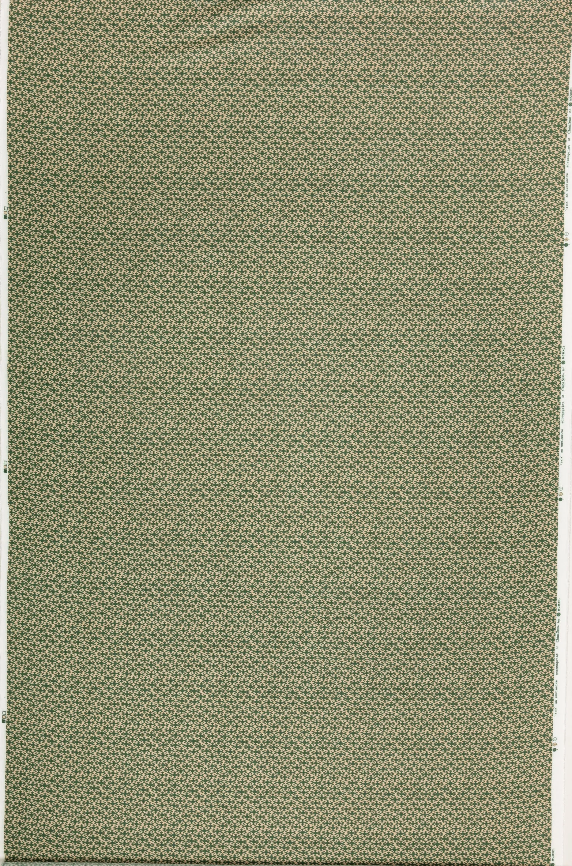 China Seas Fabric: Izmir - Custom Forest Green on Beige Belgian Linen / Cotton