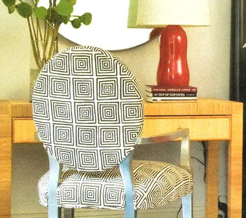 China Seas Fabric: Ziggurat Reverse - Large Scale - Orange on Tinted Belgian Linen / Cotton