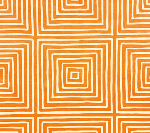 China Seas Fabric: Ziggurat Reverse - Large Scale - Orange on Tinted Belgian Linen / Cotton