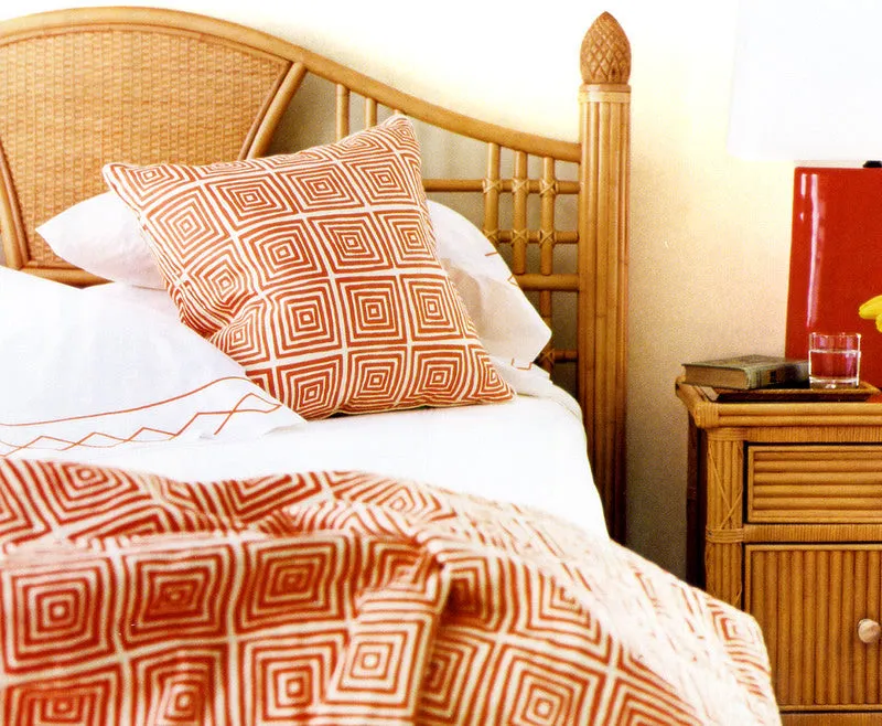 China Seas Fabric: Ziggurat Reverse - Large Scale - Orange on Tinted Belgian Linen / Cotton