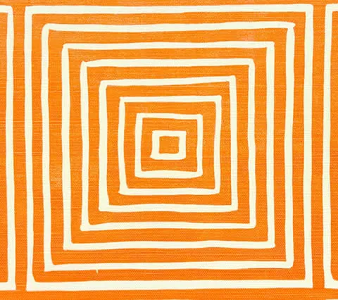 China Seas Fabric: Ziggurat Reverse - Large Scale - Orange on Tinted Belgian Linen / Cotton