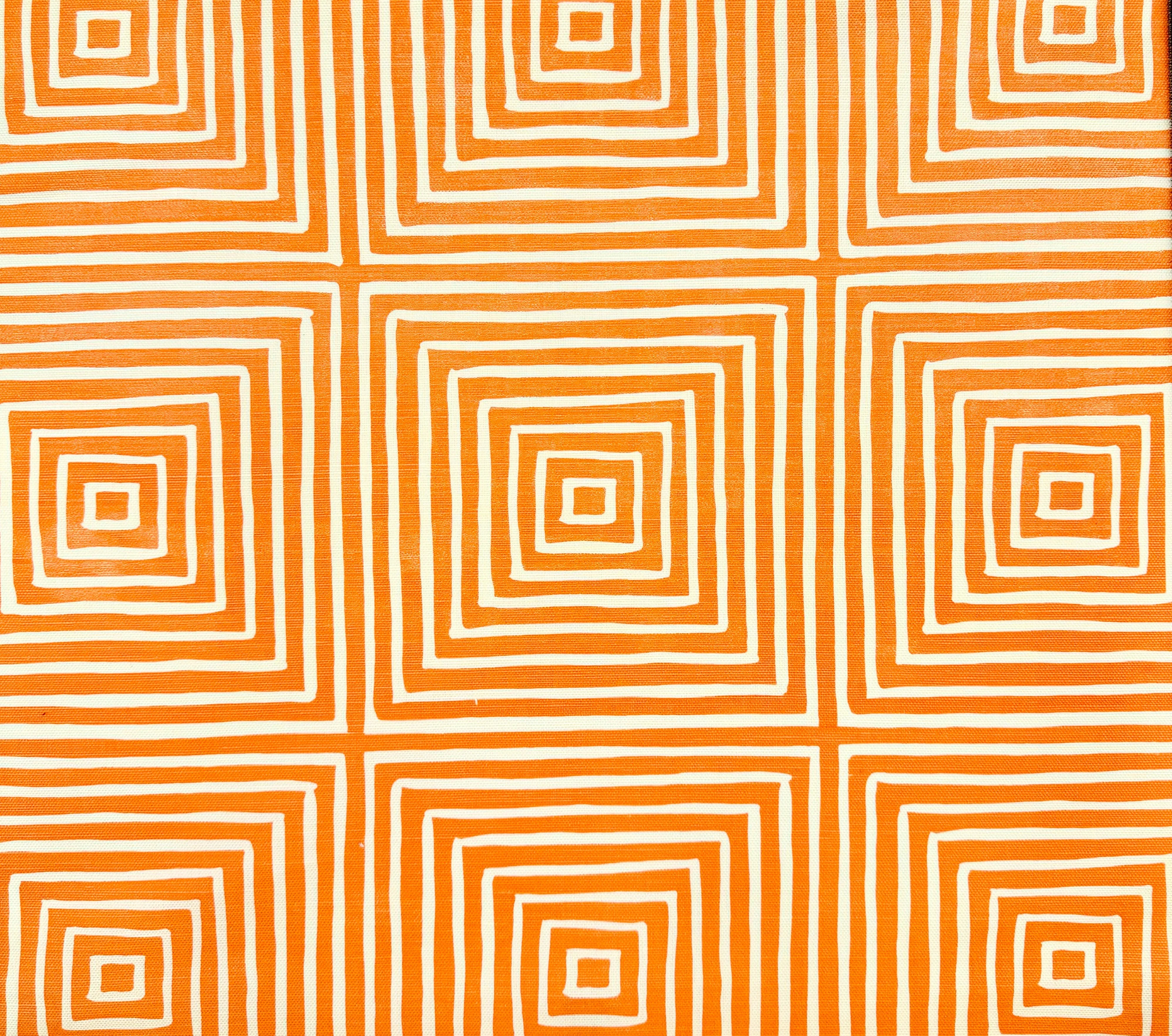 China Seas Fabric: Ziggurat Reverse - Large Scale - Orange on Tinted Belgian Linen / Cotton