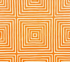 China Seas Fabric: Ziggurat Reverse - Large Scale - Orange on Tinted Belgian Linen / Cotton