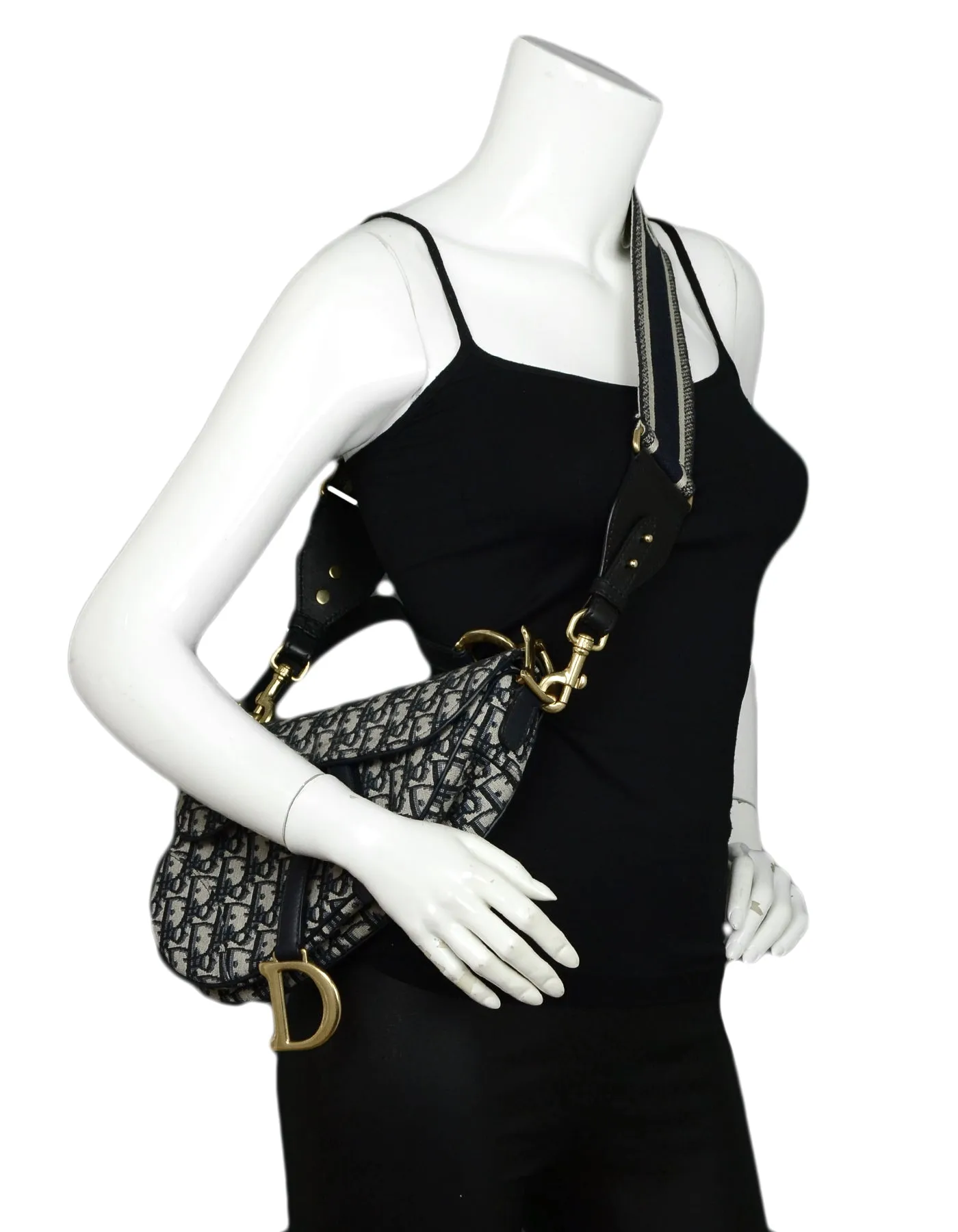 Christian Dior Blue Embroidered Canvas Book Shoulder Strap