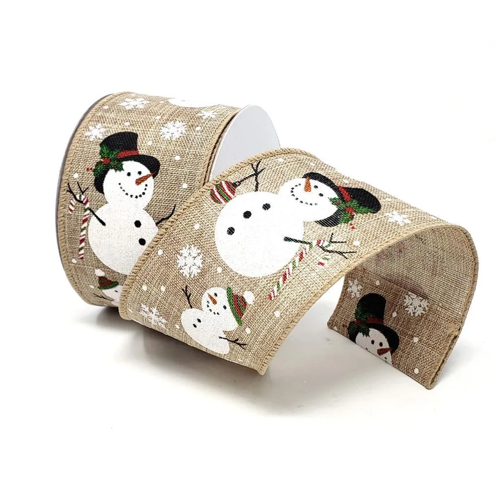 Christmas Glitter Snowmen Linen Ribbon, 2-1/2-Inch, 10-Yard