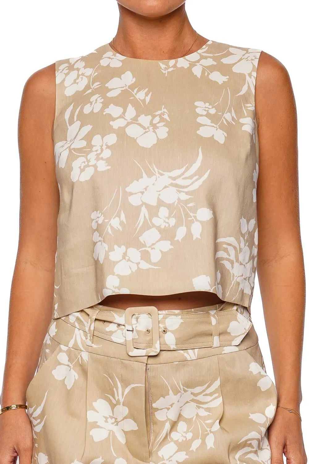 Clarendon Stone Khaki Sleeveless Floral Top