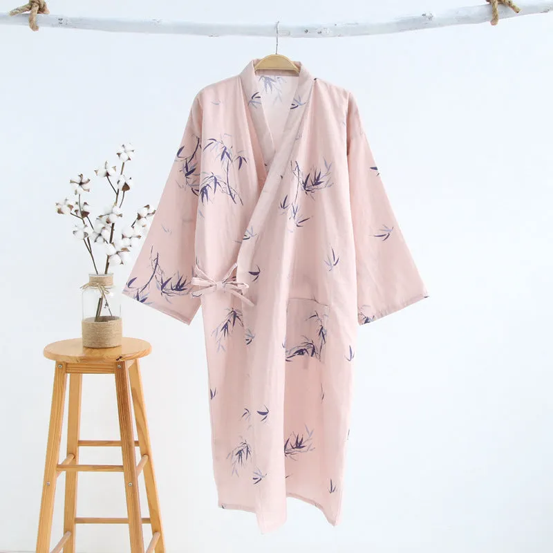 Cotton Gauze Lace-up Home Wear Cotton Moisture-wicking Clothing Kimono Robe