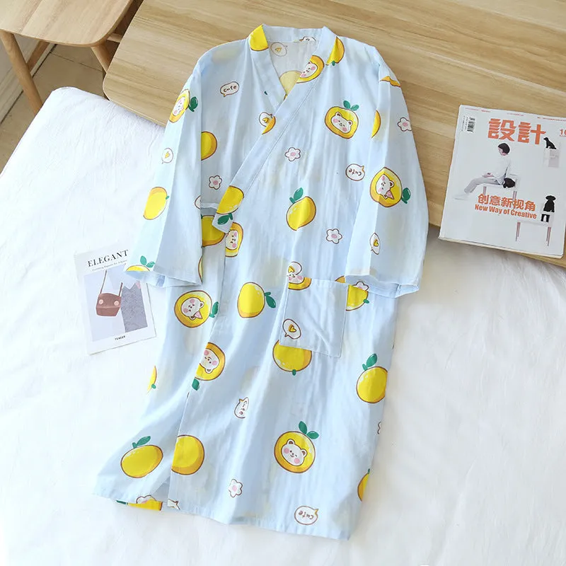 Cotton Gauze Lace-up Home Wear Cotton Moisture-wicking Clothing Kimono Robe