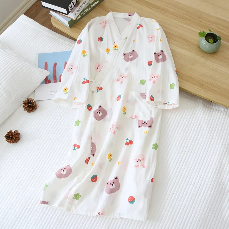 Cotton Gauze Lace-up Home Wear Cotton Moisture-wicking Clothing Kimono Robe