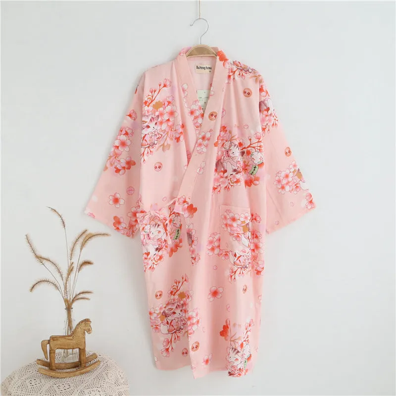 Cotton Gauze Lace-up Home Wear Cotton Moisture-wicking Clothing Kimono Robe