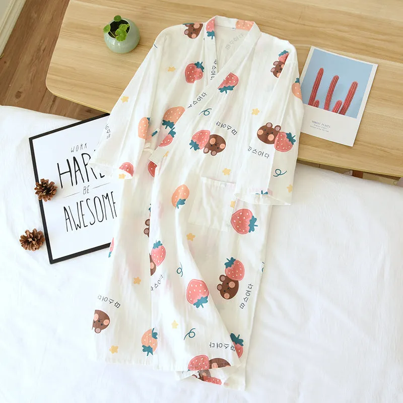 Cotton Gauze Lace-up Home Wear Cotton Moisture-wicking Clothing Kimono Robe