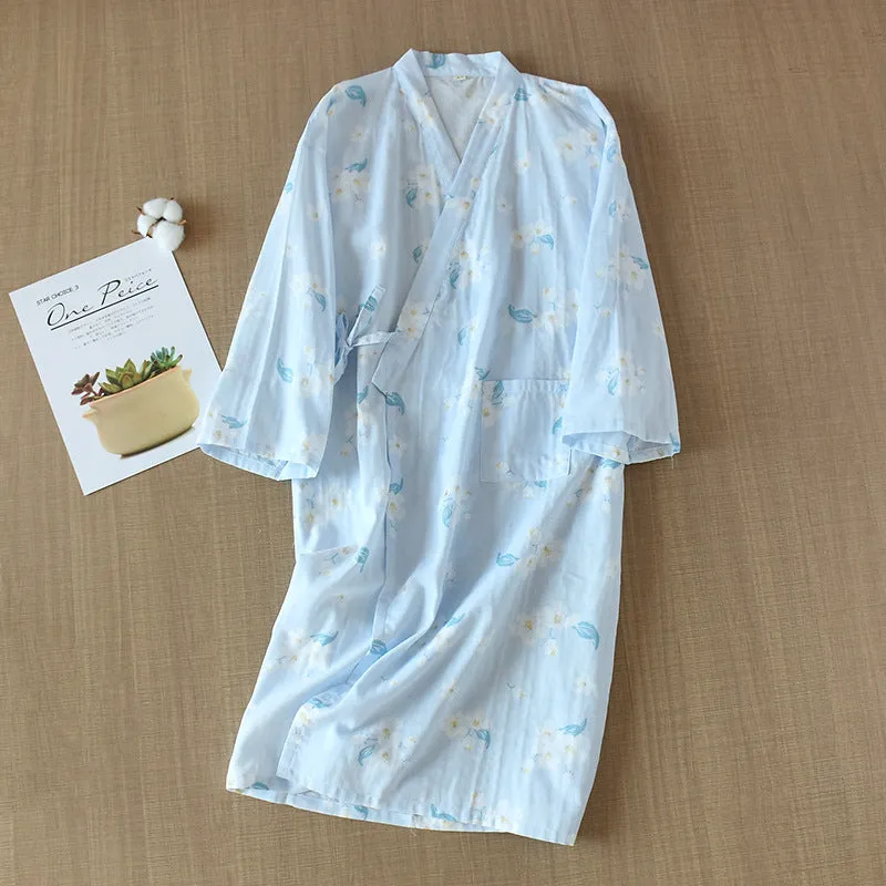 Cotton Gauze Lace-up Home Wear Cotton Moisture-wicking Clothing Kimono Robe