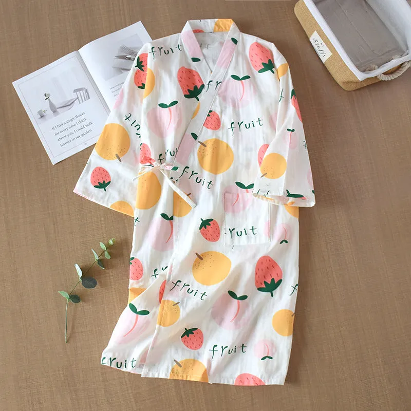 Cotton Gauze Lace-up Home Wear Cotton Moisture-wicking Clothing Kimono Robe