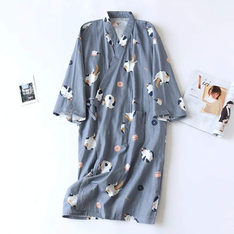 Cotton Gauze Lace-up Home Wear Cotton Moisture-wicking Clothing Kimono Robe