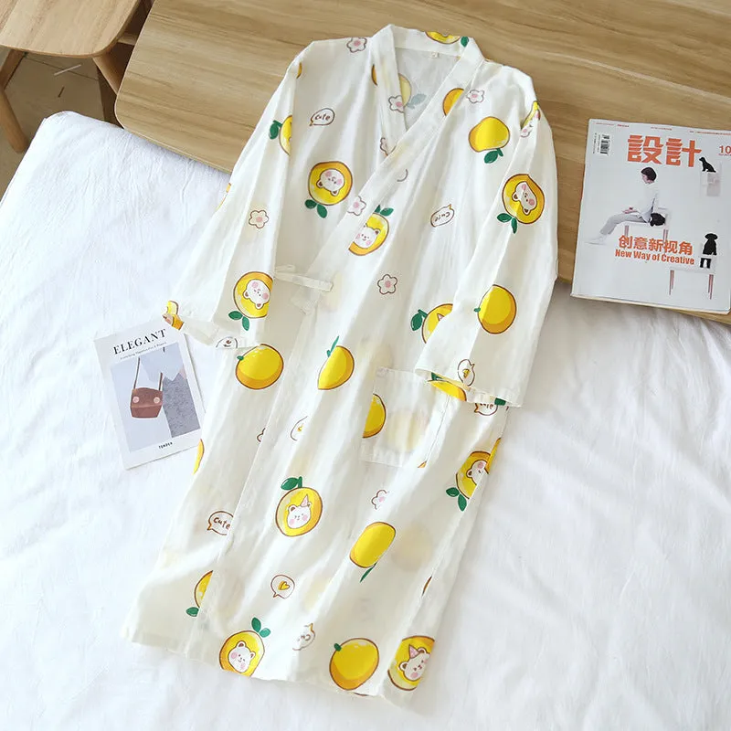 Cotton Gauze Lace-up Home Wear Cotton Moisture-wicking Clothing Kimono Robe