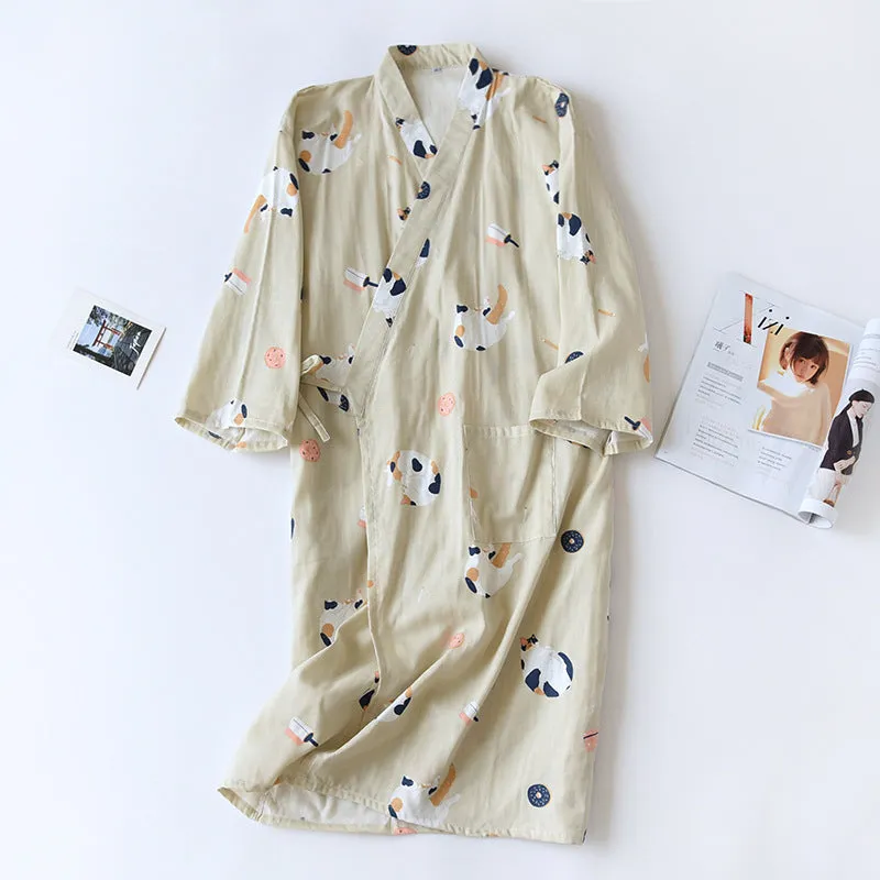 Cotton Gauze Lace-up Home Wear Cotton Moisture-wicking Clothing Kimono Robe