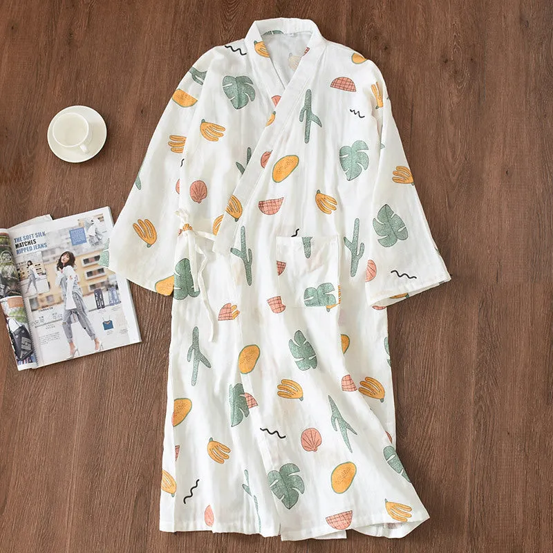 Cotton Gauze Lace-up Home Wear Cotton Moisture-wicking Clothing Kimono Robe