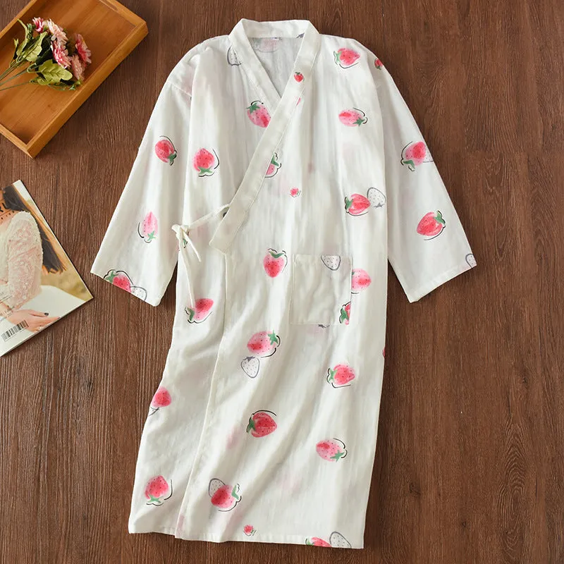 Cotton Gauze Lace-up Home Wear Cotton Moisture-wicking Clothing Kimono Robe