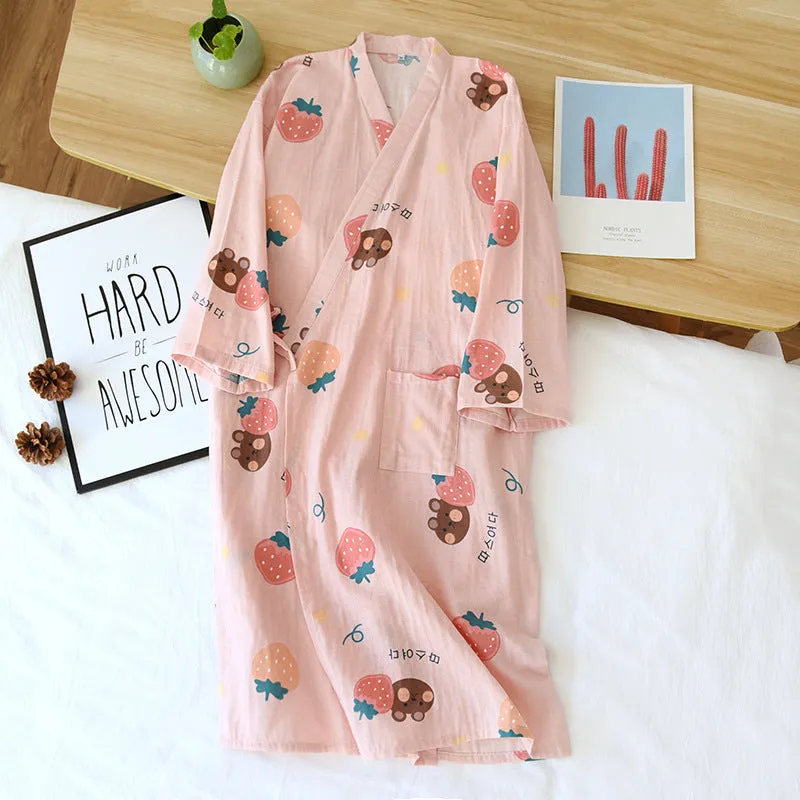 Cotton Gauze Lace-up Home Wear Cotton Moisture-wicking Clothing Kimono Robe