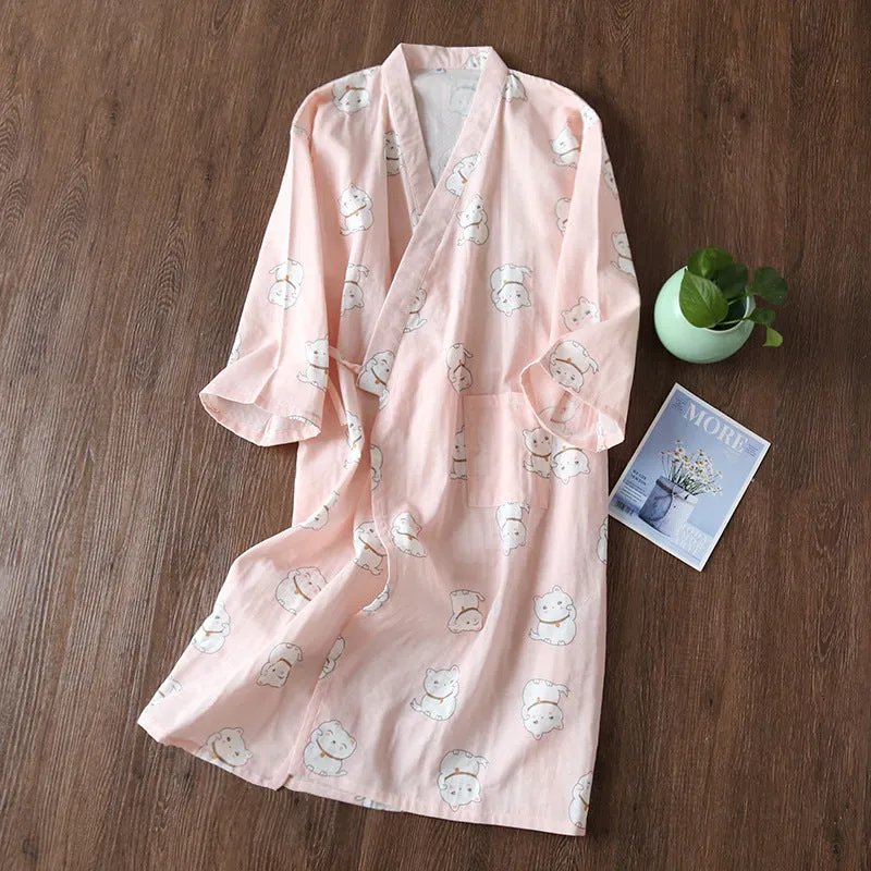 Cotton Gauze Lace-up Home Wear Cotton Moisture-wicking Clothing Kimono Robe