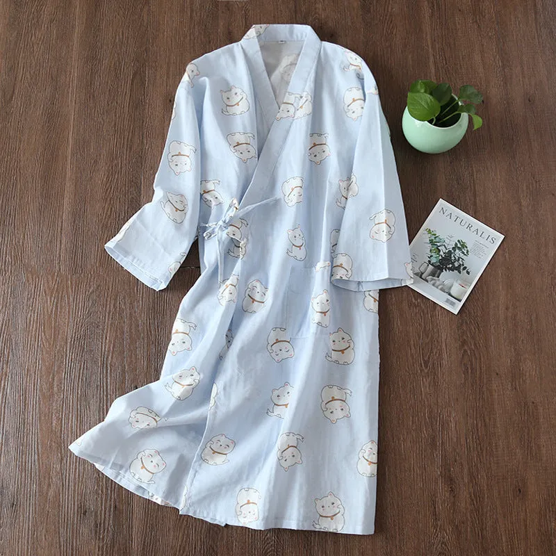 Cotton Gauze Lace-up Home Wear Cotton Moisture-wicking Clothing Kimono Robe