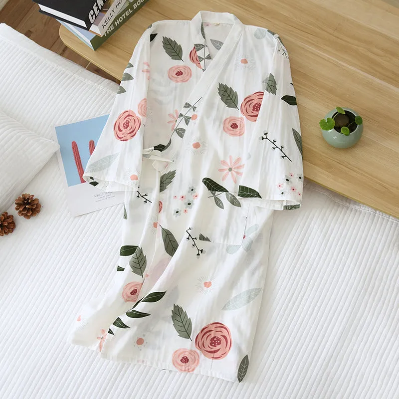 Cotton Gauze Lace-up Home Wear Cotton Moisture-wicking Clothing Kimono Robe