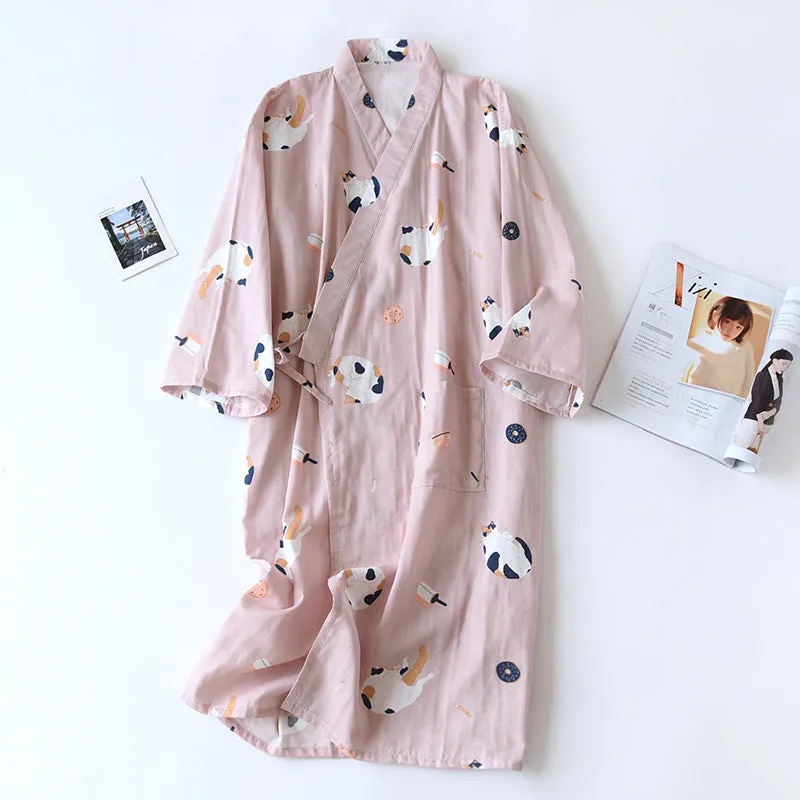 Cotton Gauze Lace-up Home Wear Cotton Moisture-wicking Clothing Kimono Robe