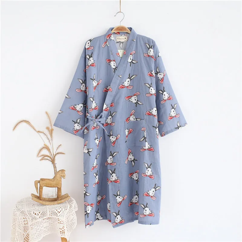 Cotton Gauze Lace-up Home Wear Cotton Moisture-wicking Clothing Kimono Robe