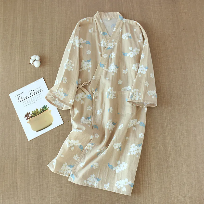 Cotton Gauze Lace-up Home Wear Cotton Moisture-wicking Clothing Kimono Robe