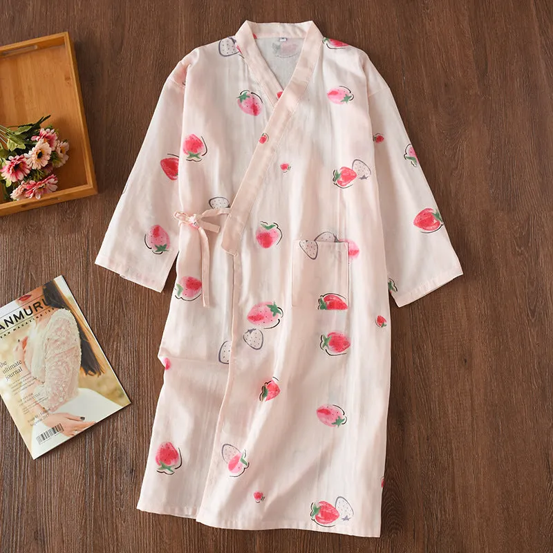 Cotton Gauze Lace-up Home Wear Cotton Moisture-wicking Clothing Kimono Robe