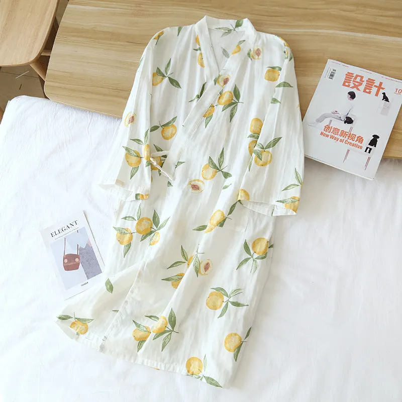 Cotton Gauze Lace-up Home Wear Cotton Moisture-wicking Clothing Kimono Robe