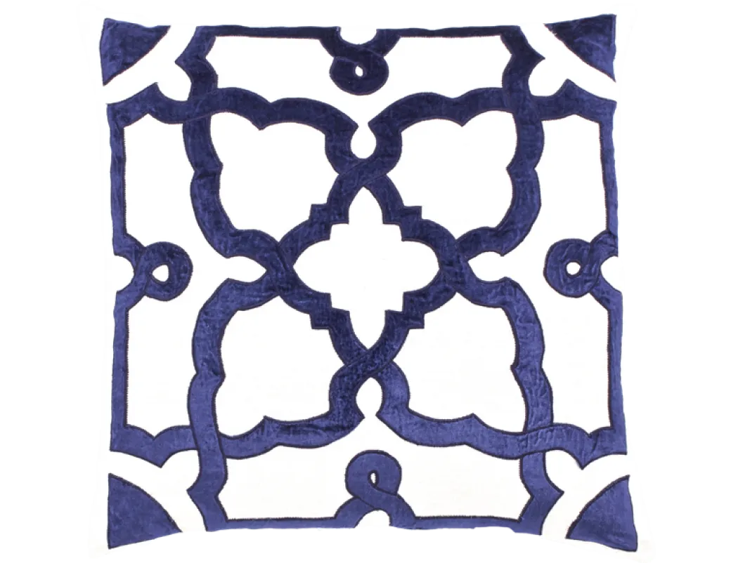Creme Linen Navy Velvet Pillow - Callisto Home