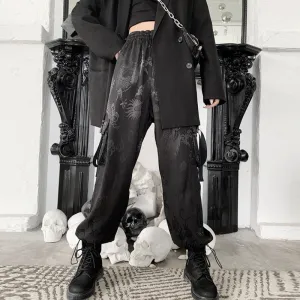 DARK DRAGON PRINT PATTERNED OVERALLS PANTS K071307