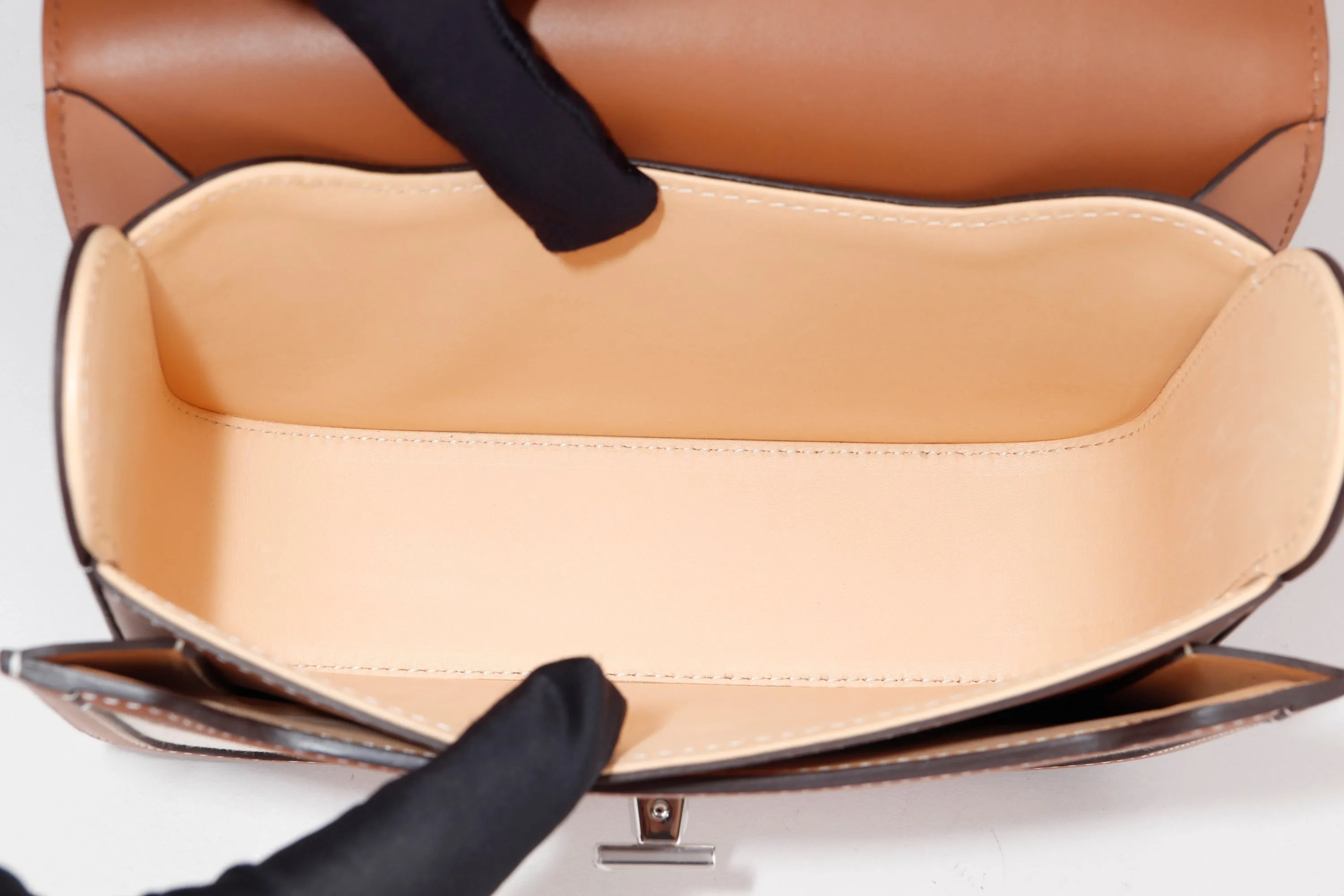 DELVAUX LINGOT PM SIZE, NATURAL CANVAS & OLEN BROWN CALF LEATHER TRIM, WITH DUST COVER & BOX
