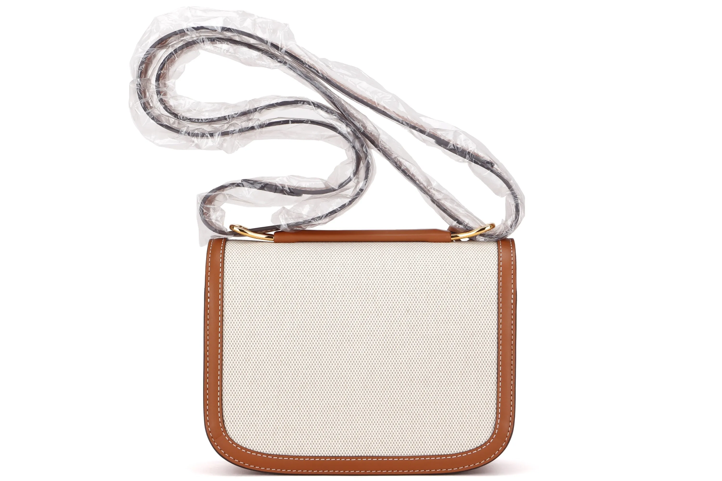 DELVAUX LINGOT PM SIZE, NATURAL CANVAS & OLEN BROWN CALF LEATHER TRIM, WITH DUST COVER & BOX