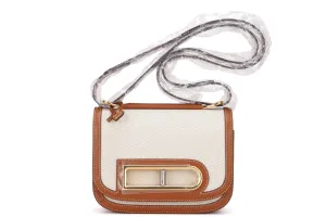 DELVAUX LINGOT PM SIZE, NATURAL CANVAS & OLEN BROWN CALF LEATHER TRIM, WITH DUST COVER & BOX