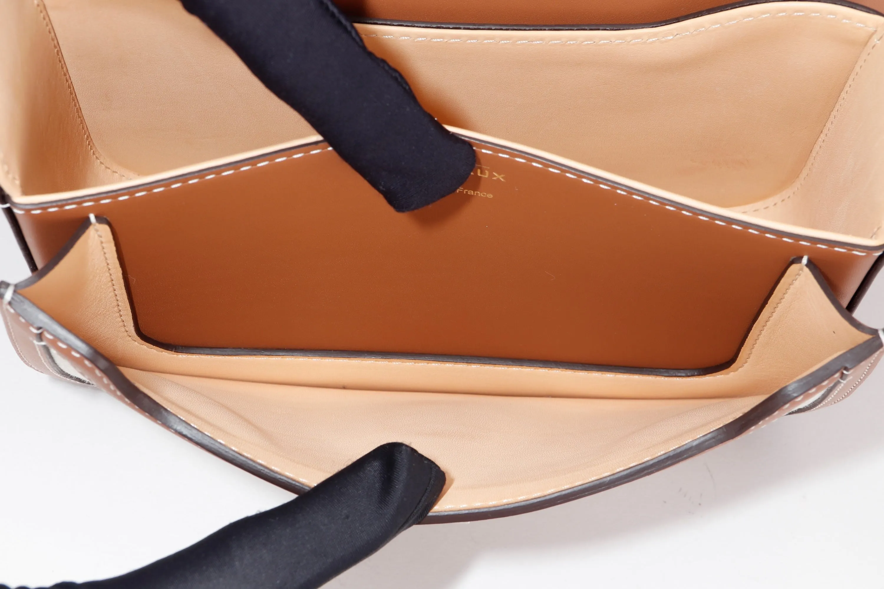 DELVAUX LINGOT PM SIZE, NATURAL CANVAS & OLEN BROWN CALF LEATHER TRIM, WITH DUST COVER & BOX