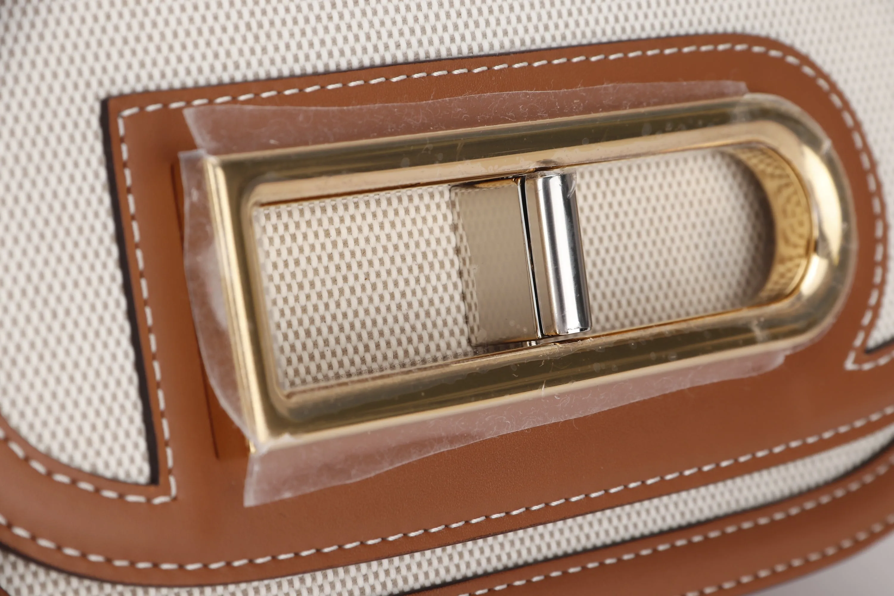 DELVAUX LINGOT PM SIZE, NATURAL CANVAS & OLEN BROWN CALF LEATHER TRIM, WITH DUST COVER & BOX