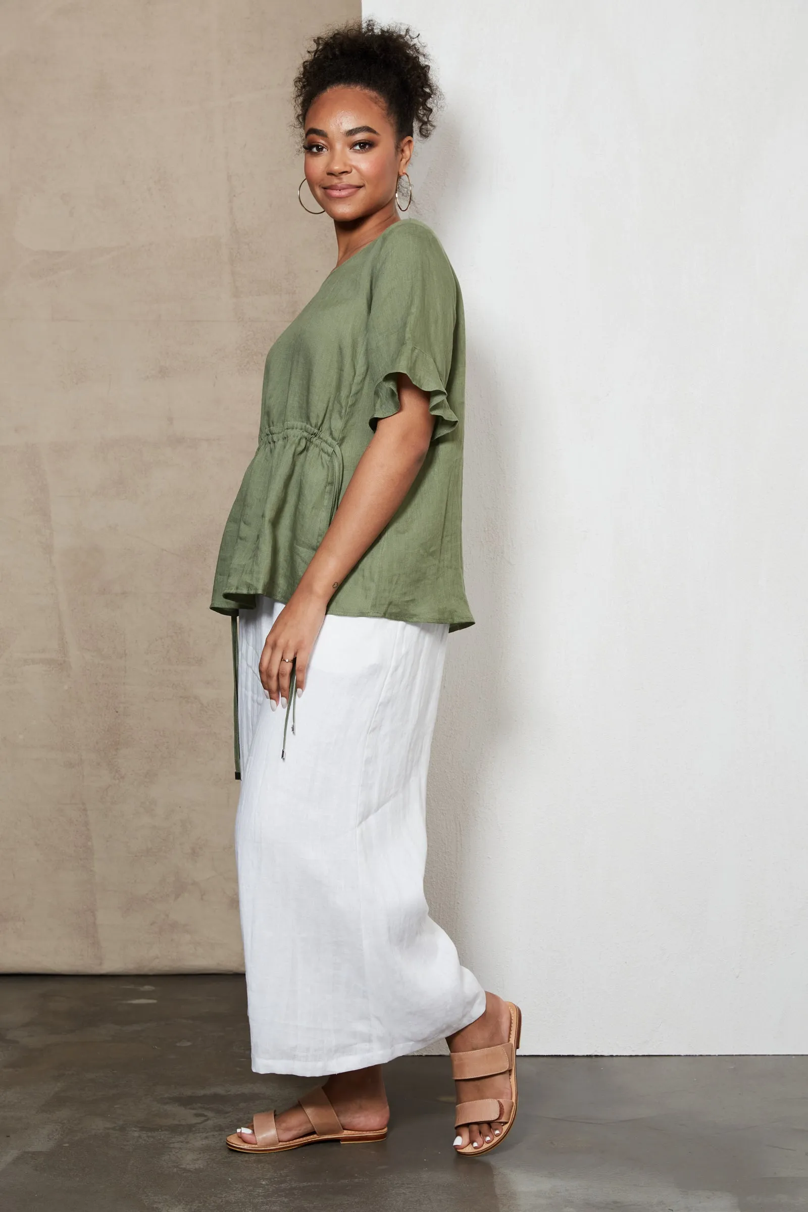 Eb & Ive Indica Ruched Top - Fern