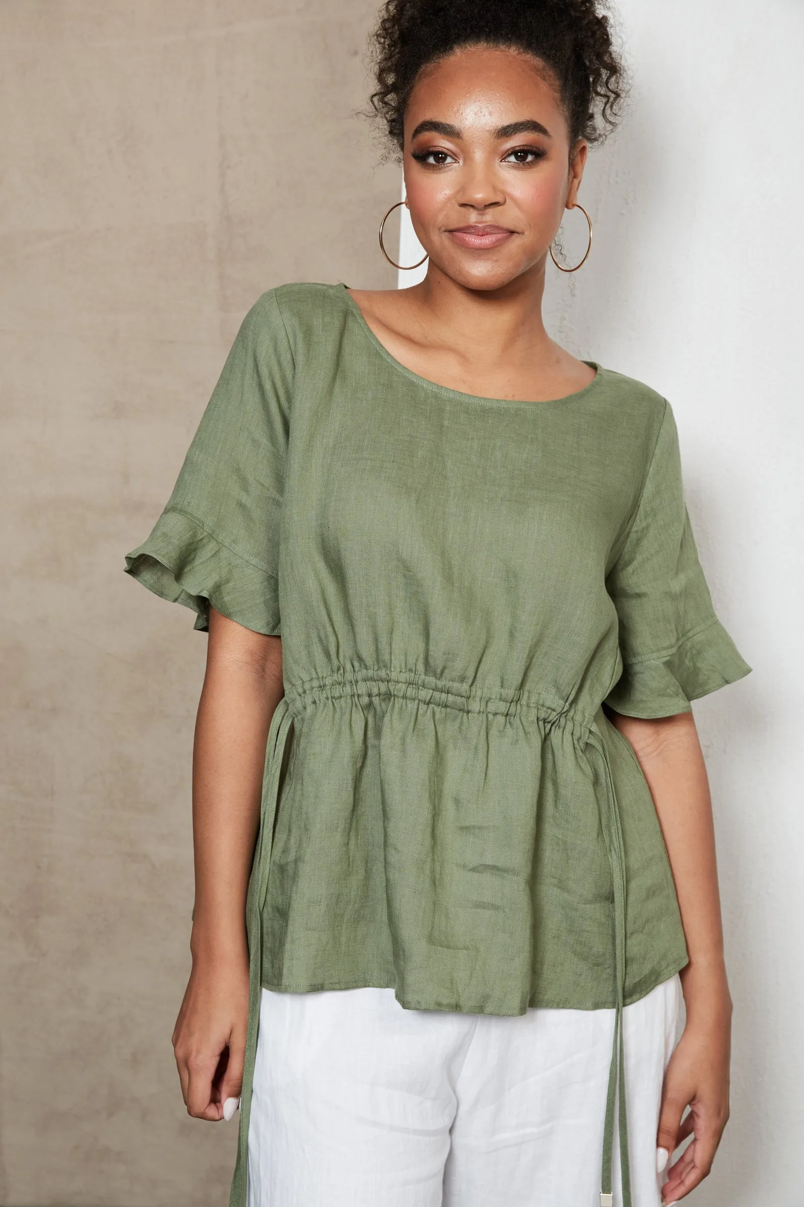 Eb & Ive Indica Ruched Top - Fern
