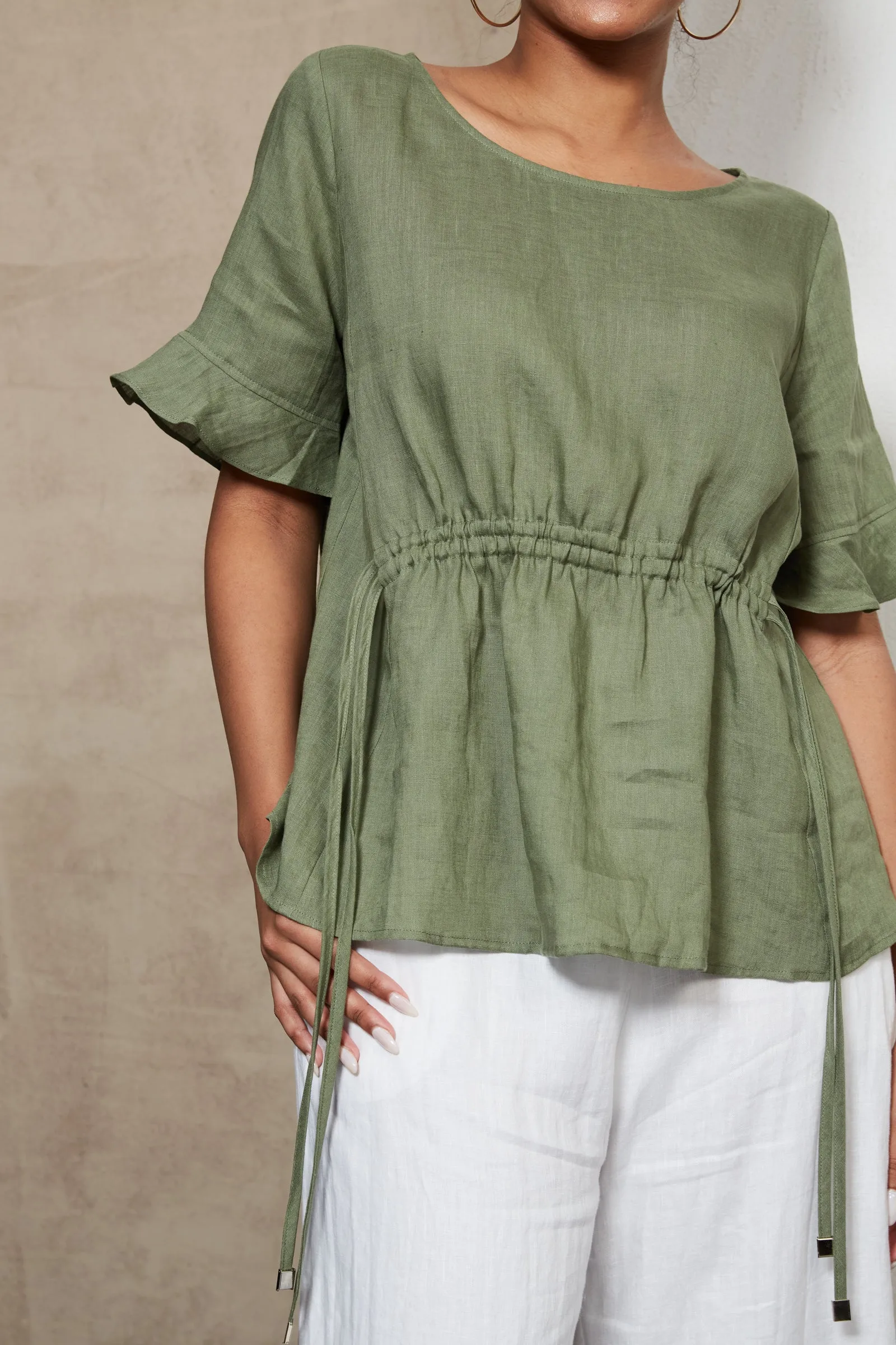 Eb & Ive Indica Ruched Top - Fern